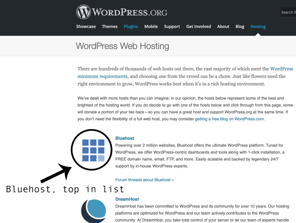Wordpress.org Bluehost review